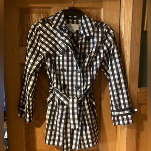 Relativity black and white gingham rain trench coat jacket with belt